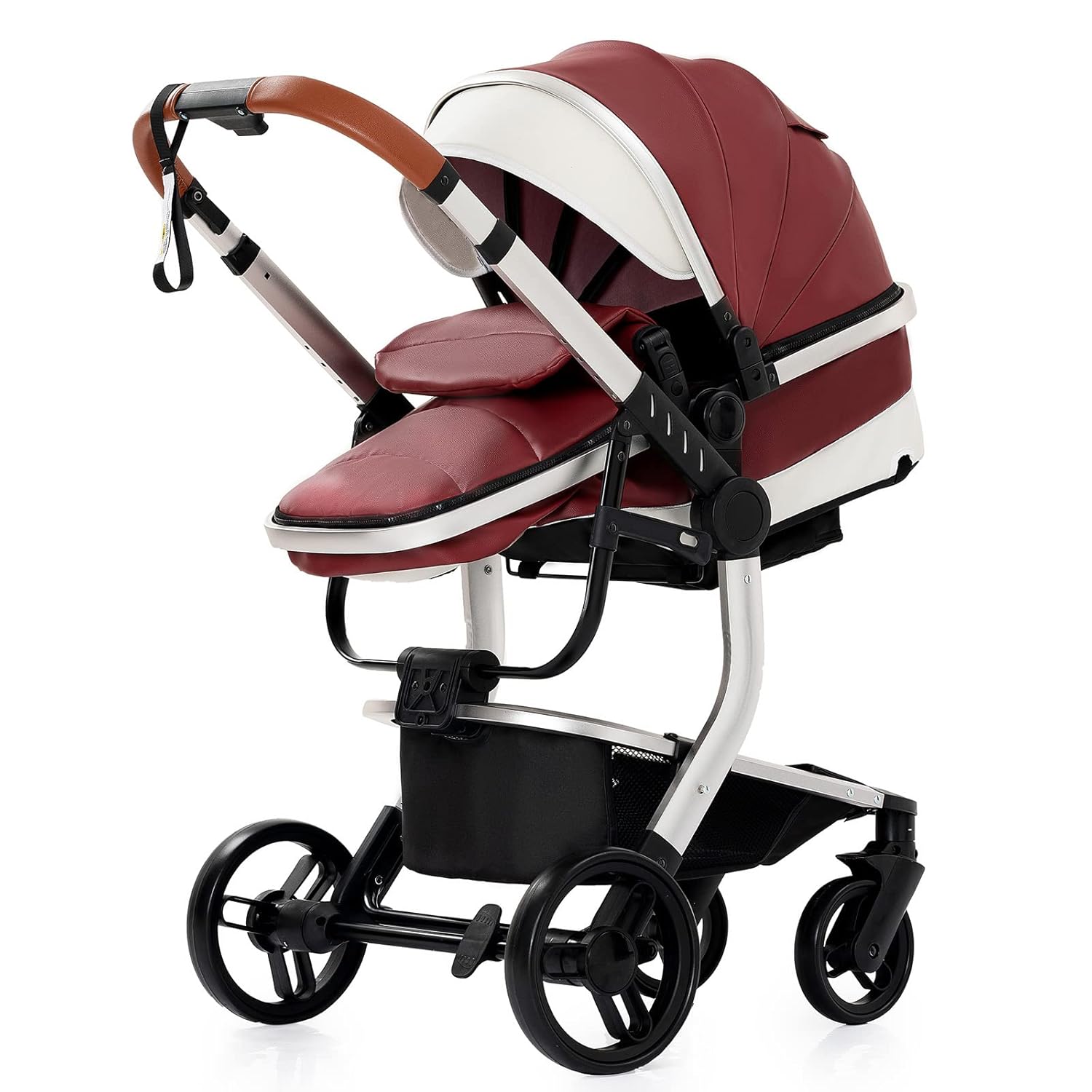 Sianldcone Passeggino 3 in 1, Set Passeggino con Tessuti di Alta Qualità, Sistemi di Viaggio con Spinta Reversibile, Passeggino Combinato a Vista Aperta Set Completo 3 in 1 (V9 Cachi)