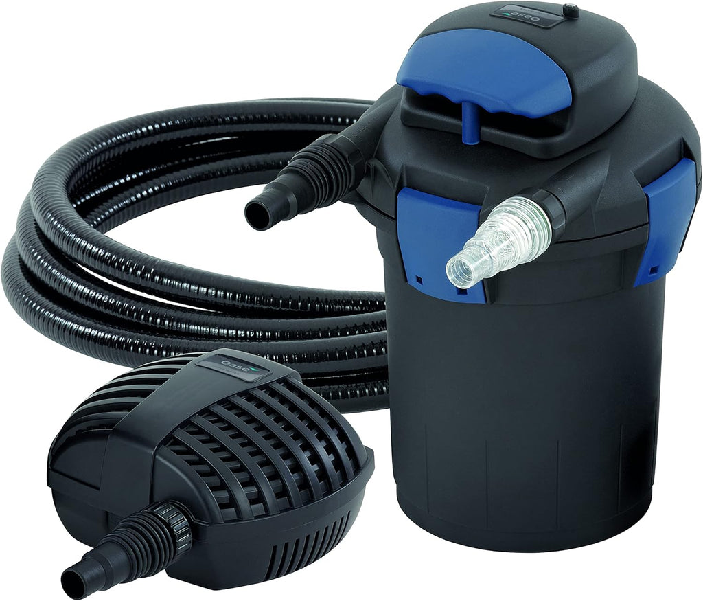 OASE 50499 Filtro a pressione BioPress Set 4000, Set filtro per laghetto per una rapida ed efficace eliminazione delle alghe, Set completo con pompa filtro e chiarificatore UVC