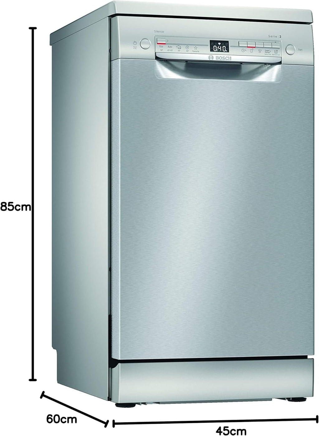 Bosch SPV2IKX10E Serie 2 Lavastoviglie smart a scomparsa totale, larghezza 45 cm, Cestello posate, Extra Asciugatura con la pressione di un pulsante, InfoLight punto luce rosso sul pavimento, AquaStop protezione dai danni causati dall'acqua, Bianco