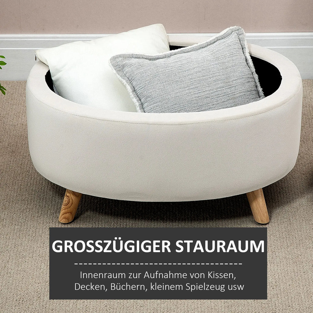 HOMCOM Panca Contenitore Ovale Effetto Velluto Gambe in Legno Beige