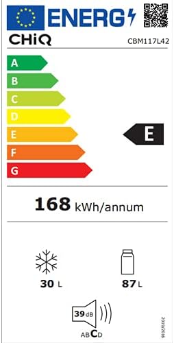 CHIQ CTT107BC Frigorifero Piccolo 107 Litri, Altezza 84 cm, Profondità 55 cm, Ingombro di soli 0,3 ㎡, Micro-Congelatore, Vario Box, 7 Livelli di Controllo della Temperatura, Silenzioso, 87 kWh/anno, Nero