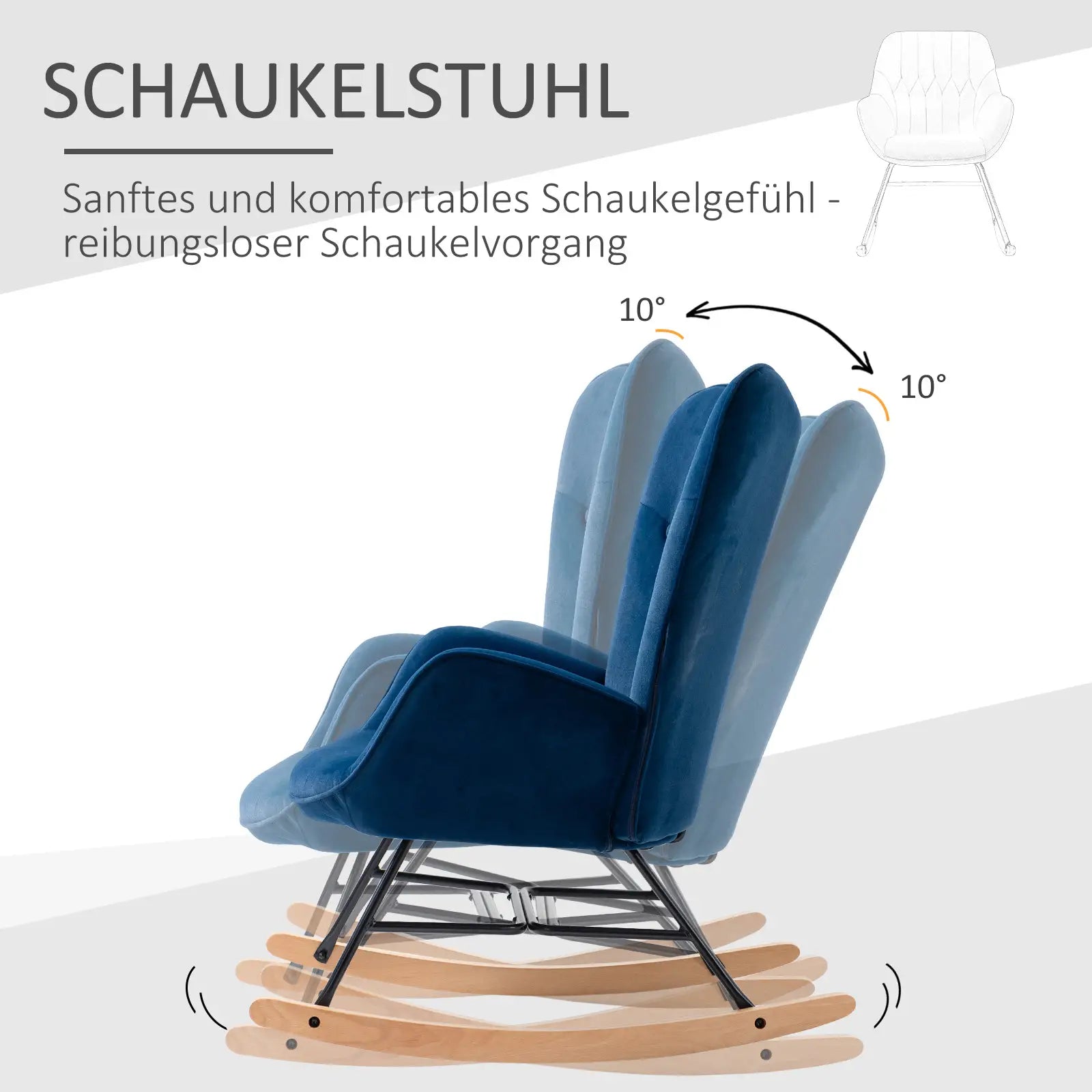 HOMCOM Sedia a Dondolo Scandinava Schienale Alto Effetto Velluto Blu