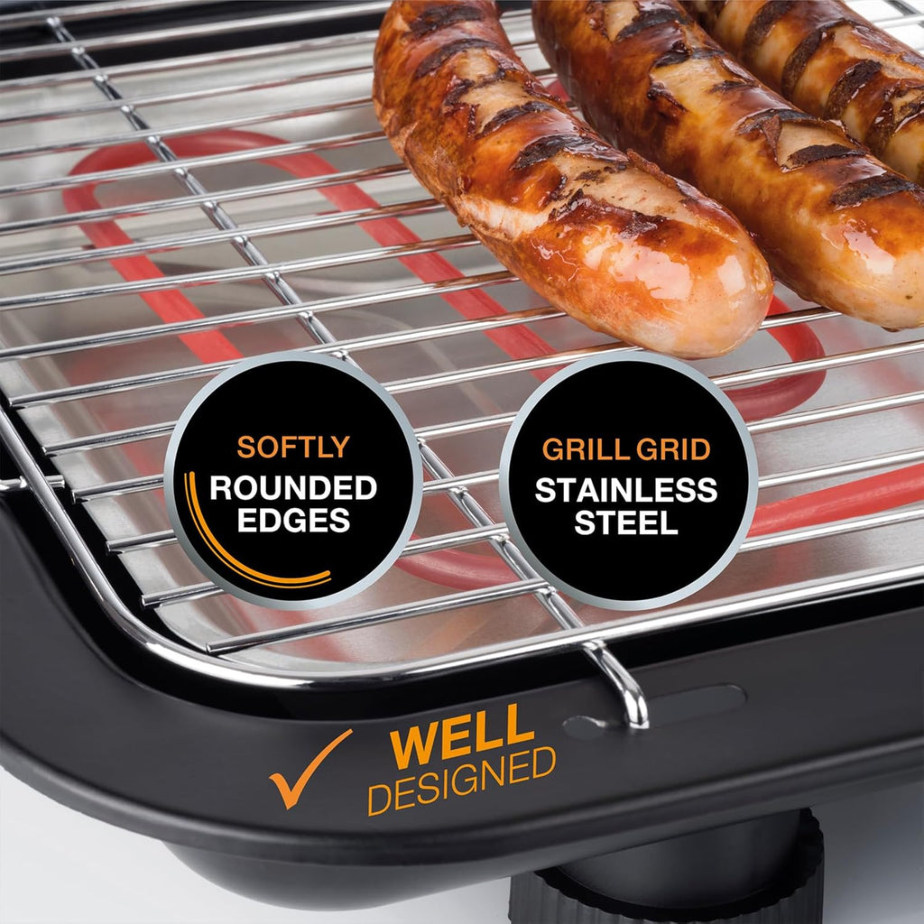 Korona 46222 Elektro-Standgrill mit Rollen | 2400 Watt Elektrogrill | Geteilte XXL Grillfläche, geriffelt und glatt | mit Deckel und Temperaturanzeige