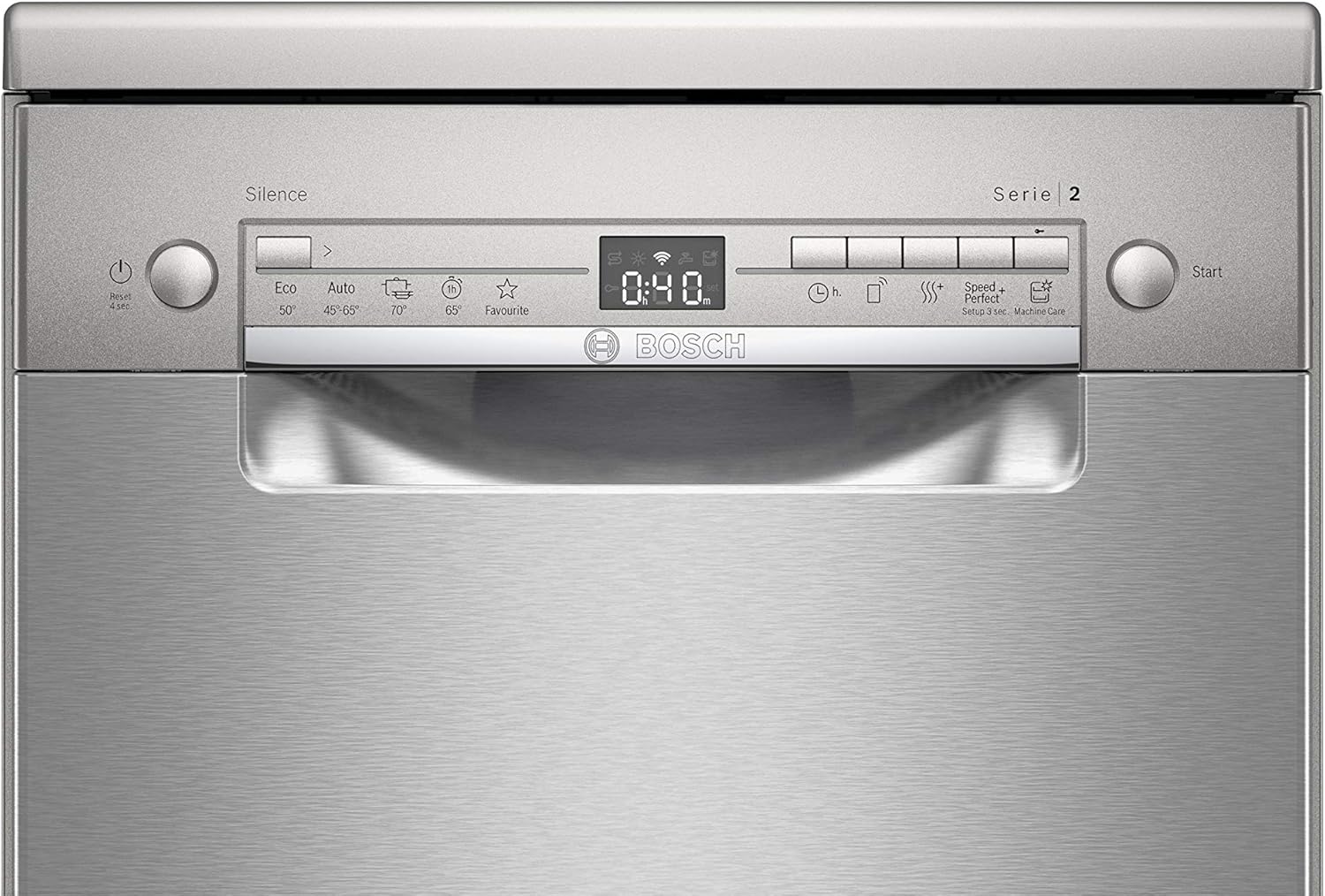 Bosch SPV2IKX10E Serie 2 Lavastoviglie smart a scomparsa totale, larghezza 45 cm, Cestello posate, Extra Asciugatura con la pressione di un pulsante, InfoLight punto luce rosso sul pavimento, AquaStop protezione dai danni causati dall'acqua, Bianco