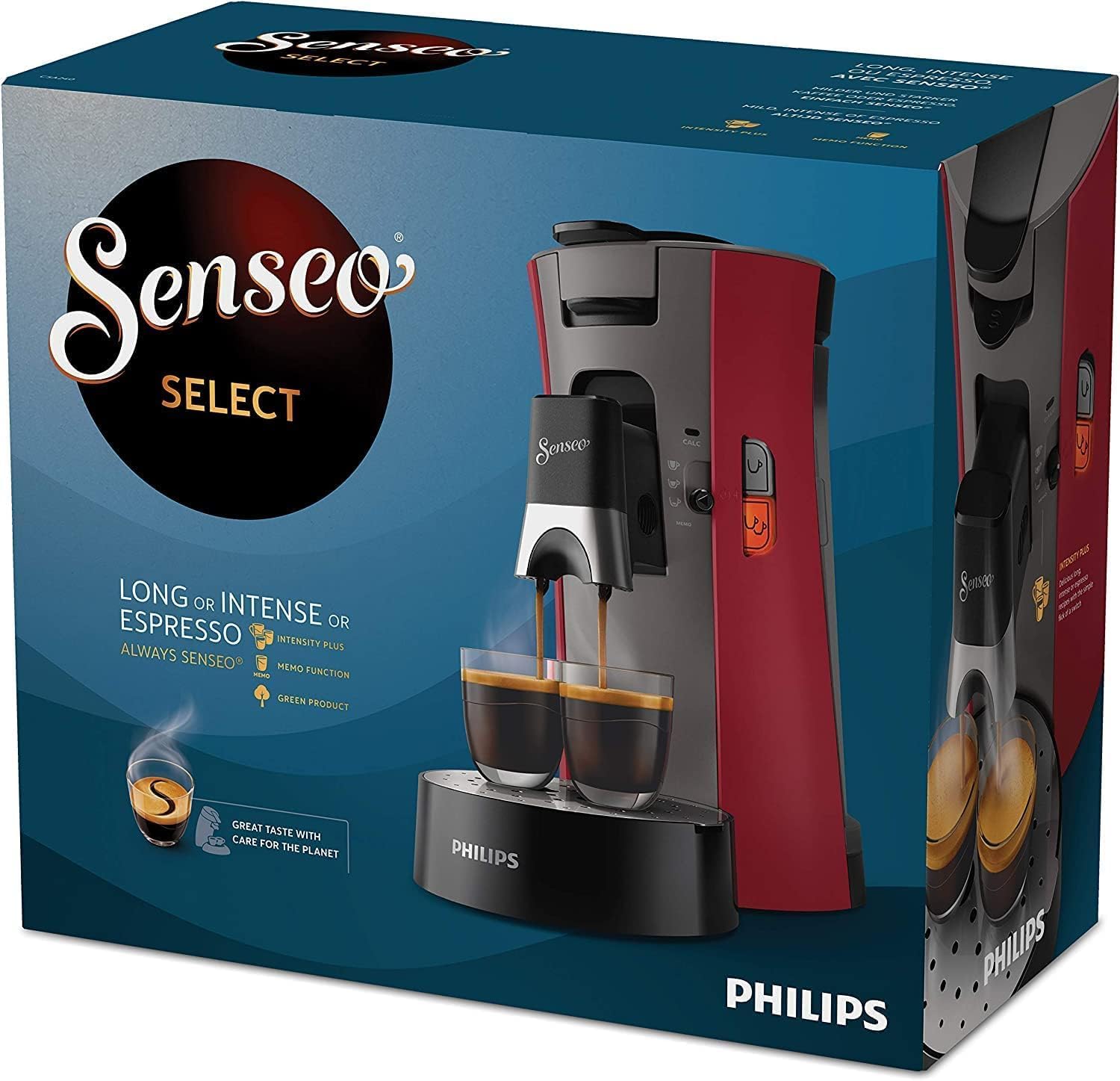 Philips Senseo Select CSA240/20 Macchina da caffè a cialde (selezione intensità Plus, funzione Memo, in plastica riciclata), Nero Eco
