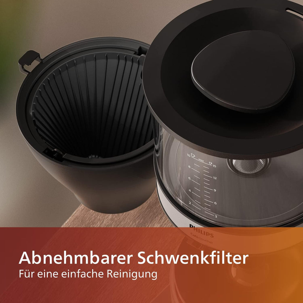 Macchina da caffè con filtro Philips All-in-1 – macinacaffè a cono integrato per caffè appena macinato – doppio contenitore per chicchi, caraffa in vetro da 1,25 litri, impostazione individuale dell'intensità (HD7900/50)