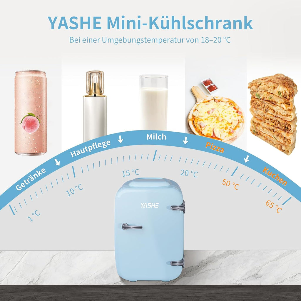 YASHE Mini Fridge, 4 Litre Mini Refrigerators for Cosmetics, Drinks, 220 V AC/12 V DC Thermoelectric Cooling and Heating, Small Fridge for Bedroom, Office, Dorm, Car (Pink)