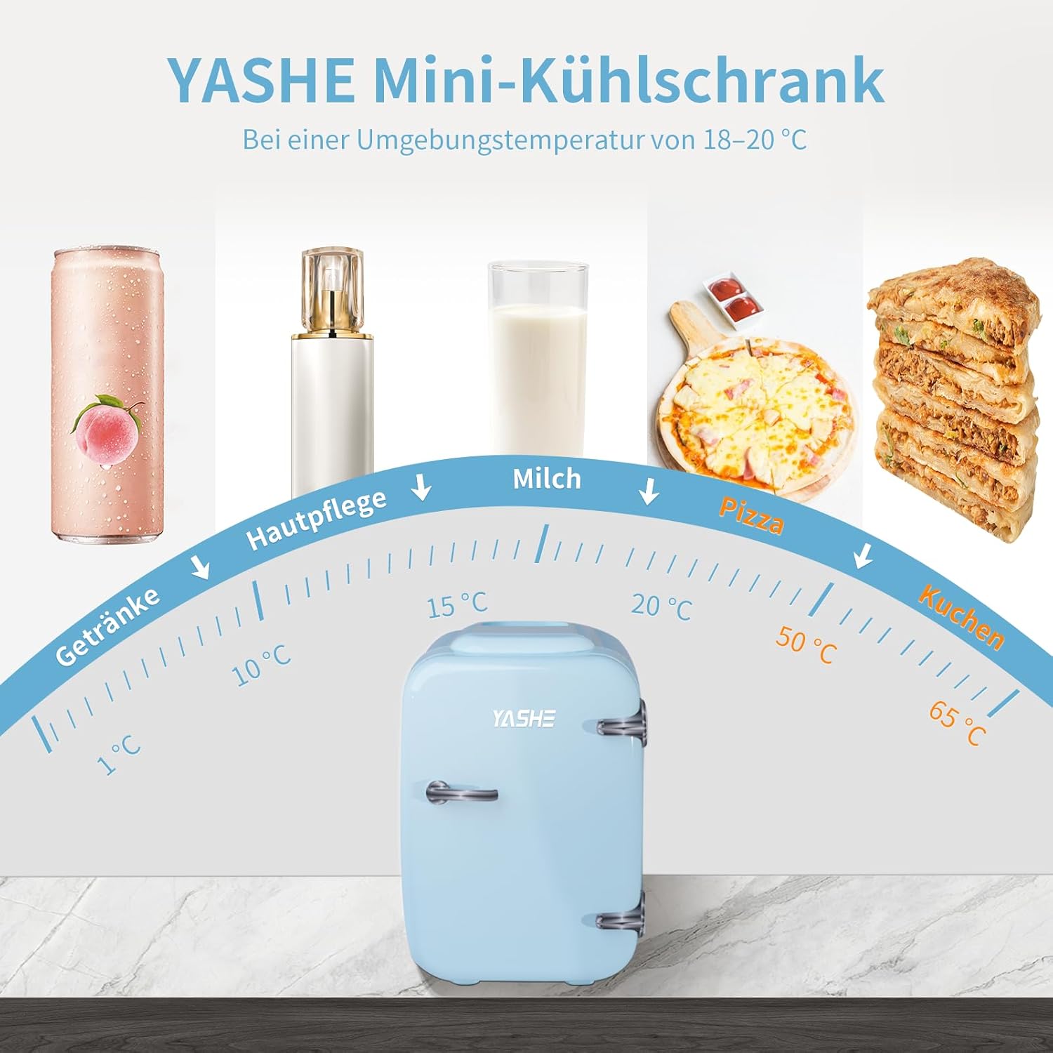 YASHE Mini Fridge, 4 Litre Mini Refrigerators for Cosmetics, Drinks, 220 V AC/12 V DC Thermoelectric Cooling and Heating, Small Fridge for Bedroom, Office, Dorm, Car (Pink)