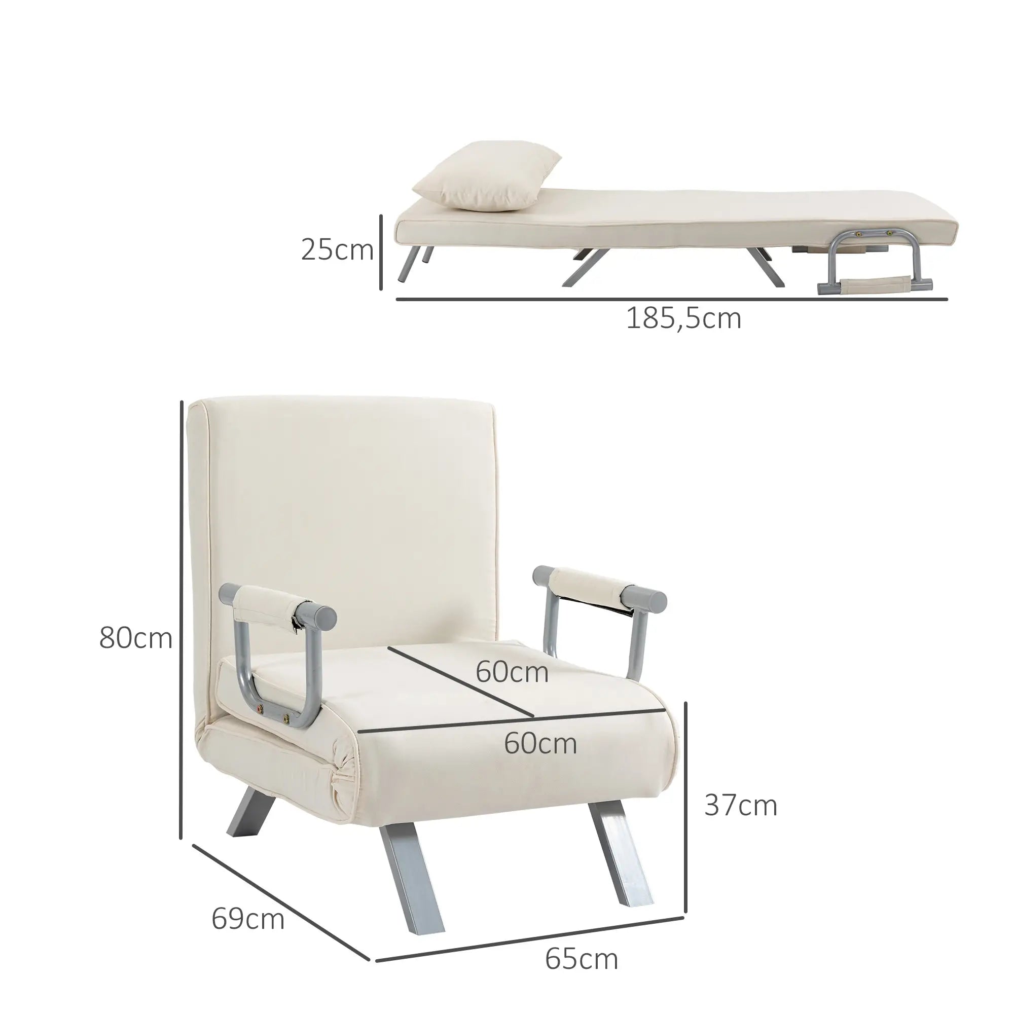 HOMCOM Schlafsessel Schlafsofa 5-fach verstellbar cremeweiß