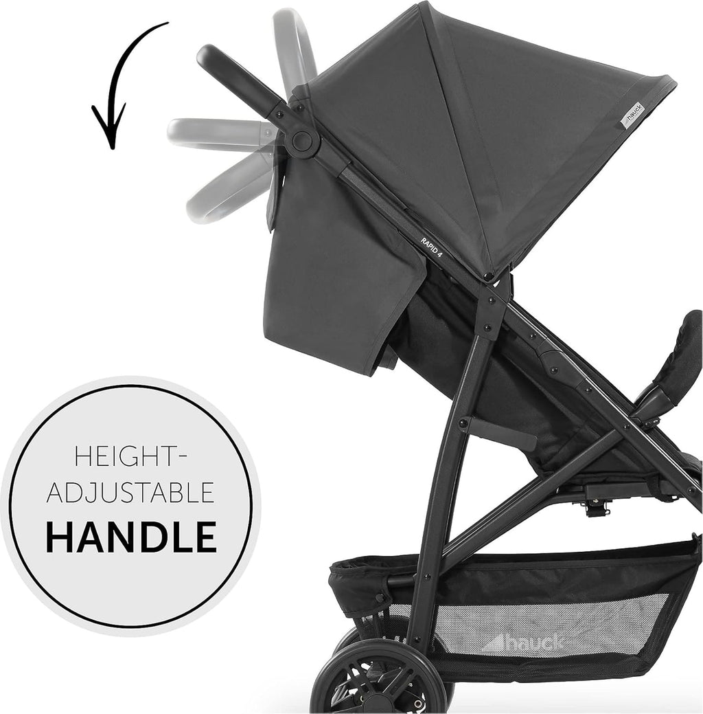 Hauck Buggy Rapid 4 per bambini dalla nascita fino a circa 3 anni, passeggino leggero pieghevole, con funzione reclinabile, regolabile in altezza, ampio cestino (nero)