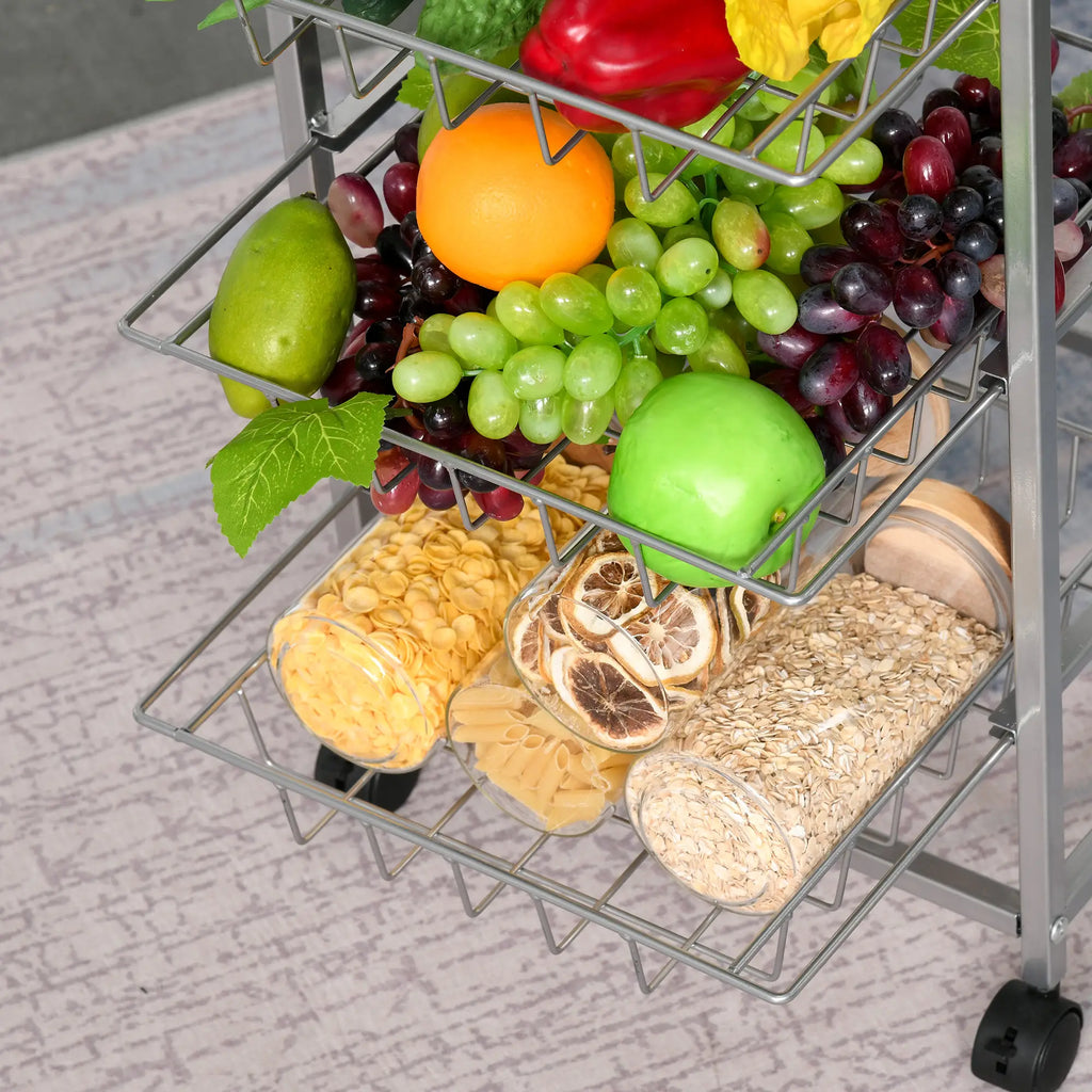 HOMCOM Carrello da Cucina con Ruote a 4 Cesti in Acciaio