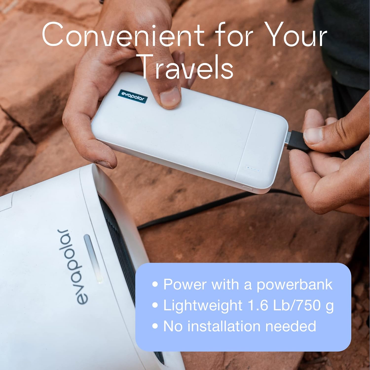 Evapolar evaCHILL Raffrescatore evaporativo & umidificatore – Silenzioso e portatile – Rinfrescatore per casa, ufficio, campeggio, viaggi – Connessione USB e luce notturna LED integrata – Grigio