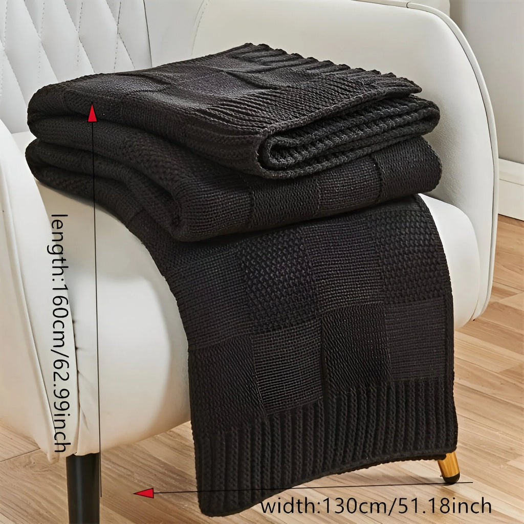MonoKnit Coperta lavorata a maglia – Coperta in pile acrilico a righe di alta qualità, in bianco e nero, per letto e divano