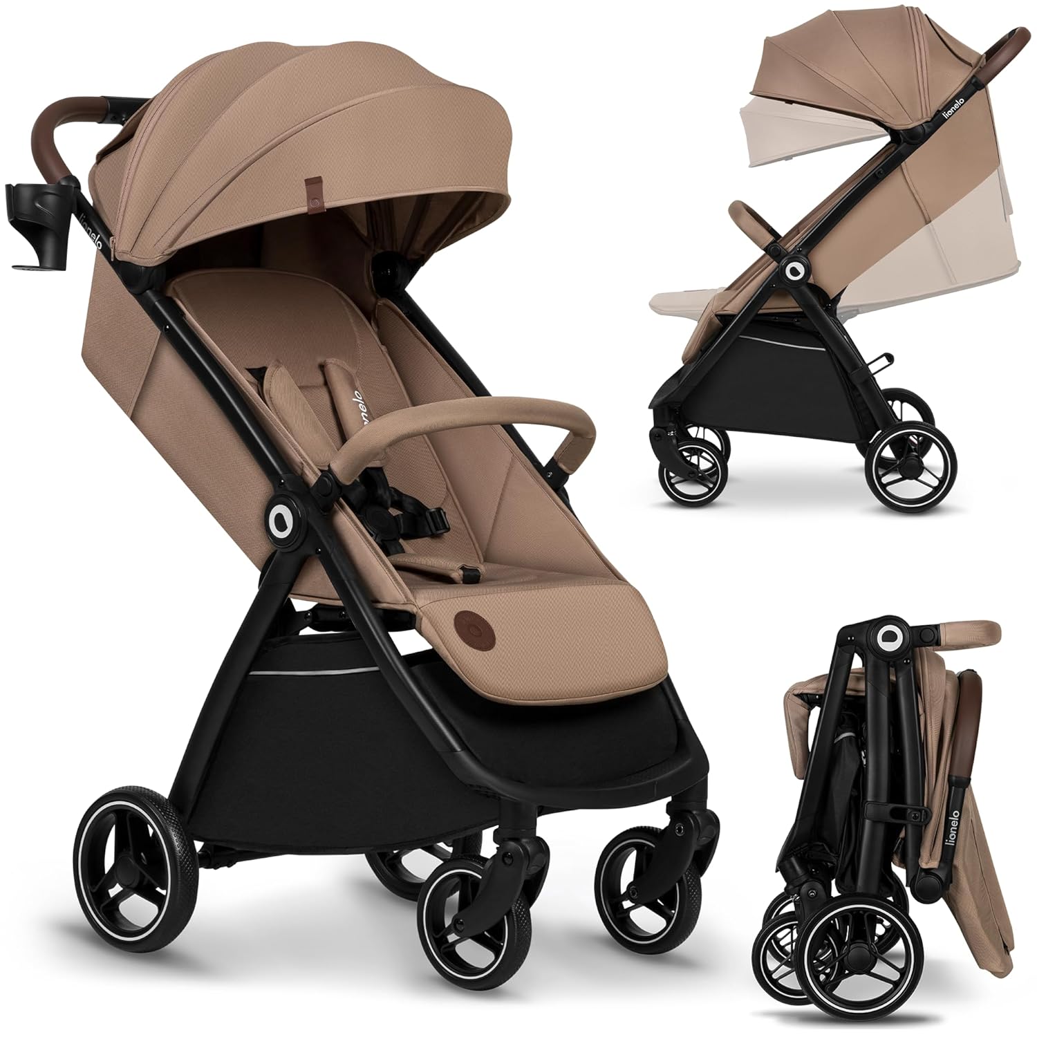LIONELO INGRID Kinderwagen bis 22 kg von 6 Monaten bis 4 Jahren Große 360° schwenkbare Räder Volle Federung Einhändig zusammenklappbar Verstellbare Rückenlehne und Fußstütze Großes XXL-Verdeck