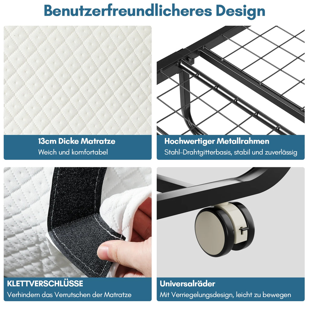 Sonnewelt Letto Pieghevole 90x200cm con spessore 13cm e ruote