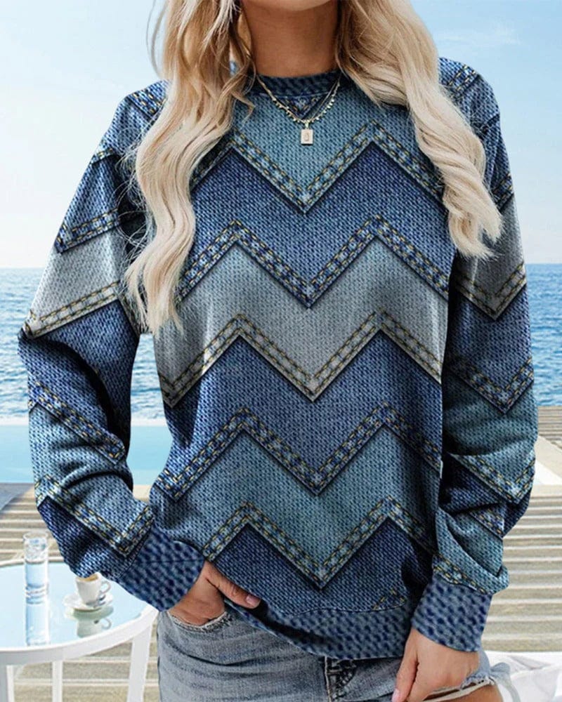 Pullover in denim da donna a maniche lunghe