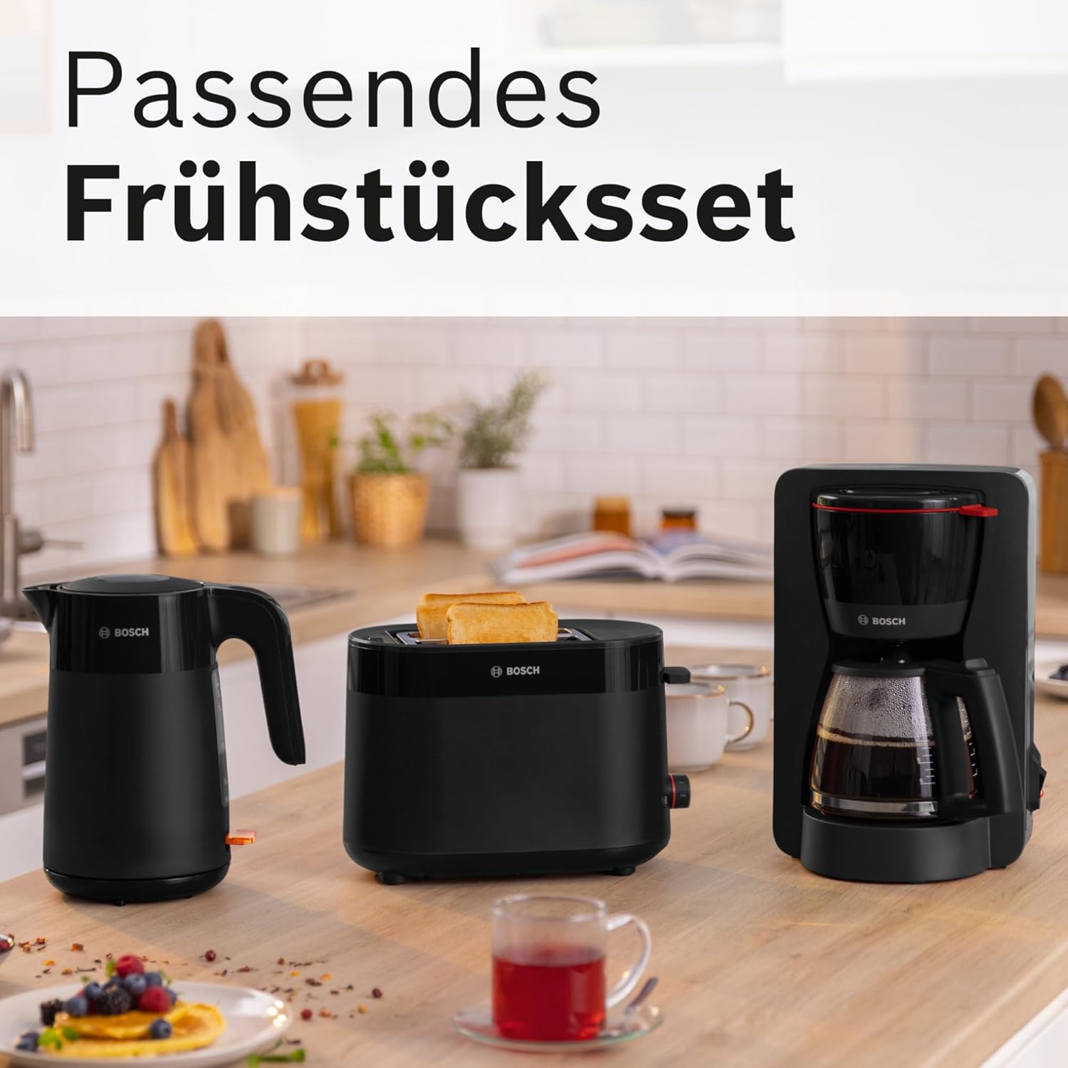 Bosch Filterkaffeemaschine MyMoment TKA3M134, Thermokanne 1 L, für 8-12 Tassen, Tropfstopp, schwenkbarer Filtertrger, Entkalkungsprogramm, abnehmbarer Wassertank, 1200 Watt, Schwarz matt