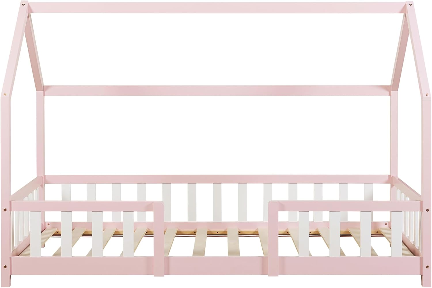 [en.casa] Letto per bambini Sisimiut a capanna 80 x 160 cm con protezione anticaduta letto in legno per bambini letto a terra rete a doghe in legno di pino Bianco opaco