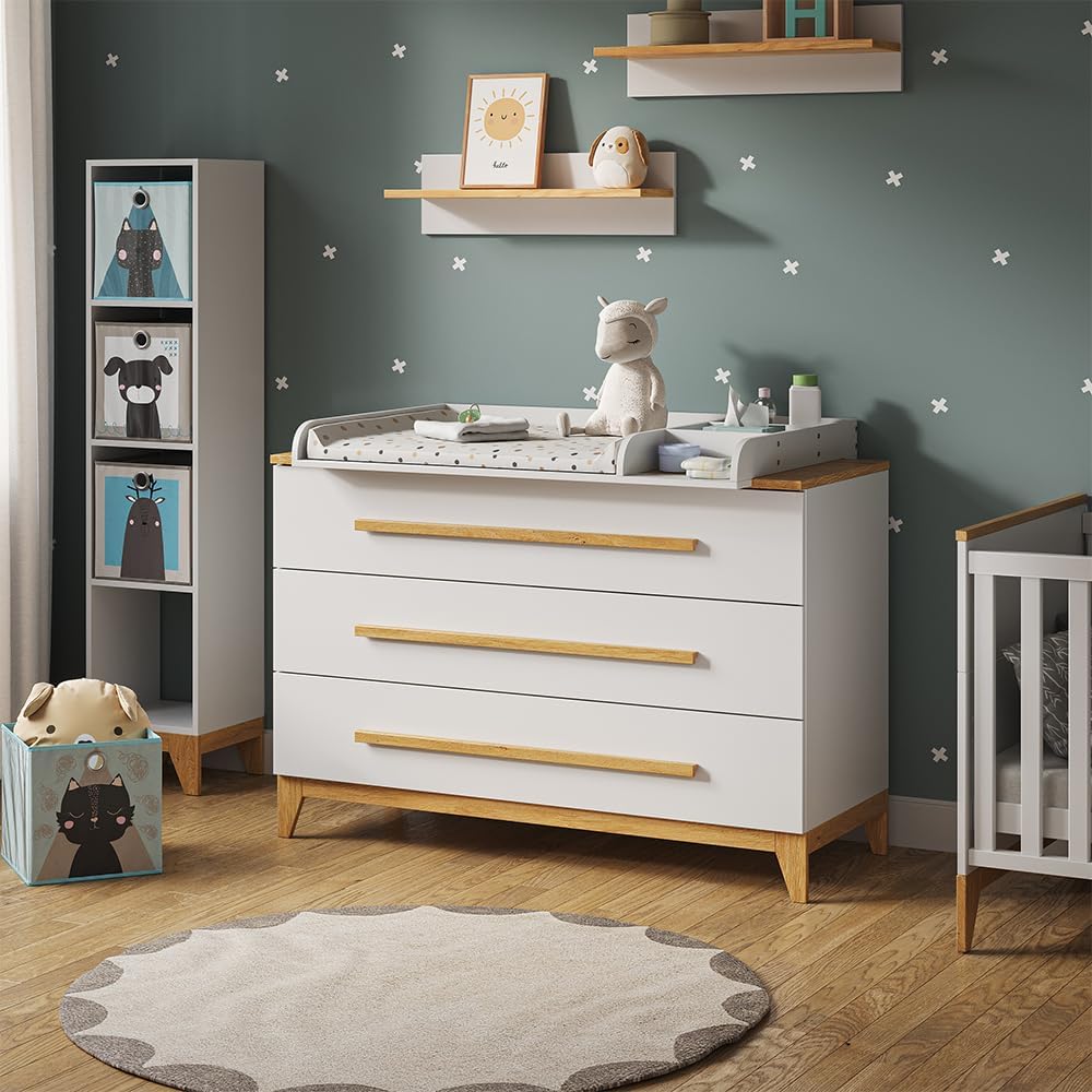 VitaliSpa Fasciatoio Malia, bianco/rovere, 133 x 98 cm XL con 3 cassetti