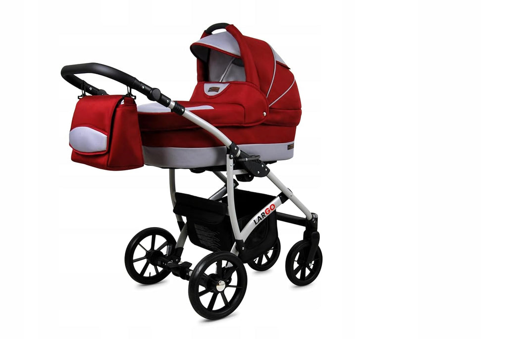 BabyLux Largo 2-in-1 Baby Kinderwagen Tief und Kinderwagen mit Zubehör Verstellbar und faltbar Aluminiumkonstruktion Wasserdicht Nicht abnehmbare Räder Brown Cream White Frame