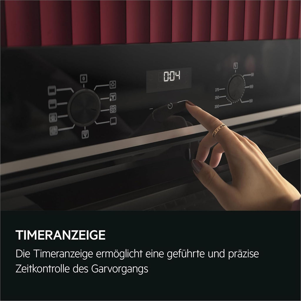AEG Forno da incasso – Serie 5 AirFry: Risultati di cottura uniformi su 3 livelli – Pulizia Pirolitica – 25 Programmi automatici – Display touch LED – Riscaldamento rapido – Nero – BPE53516AB