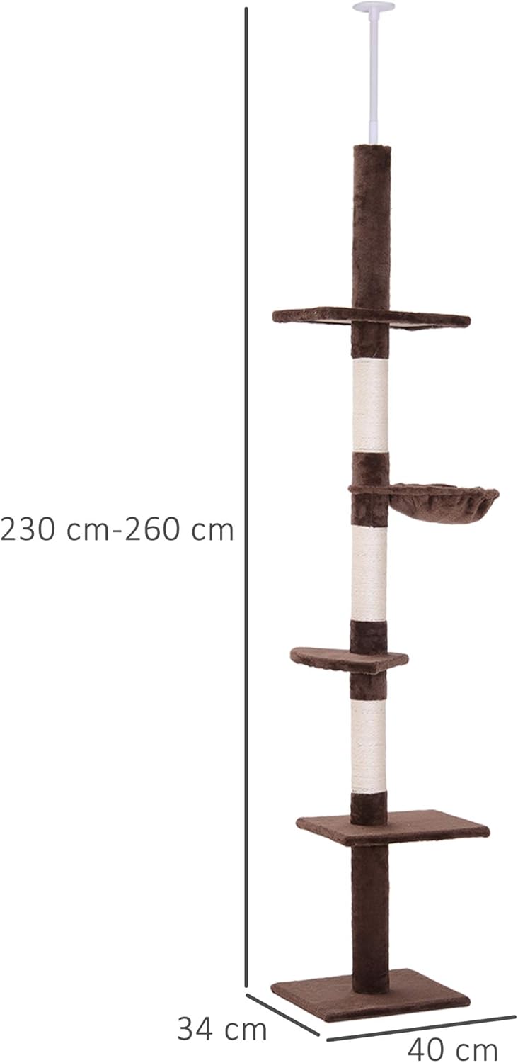 PawHut Katzenbaum mit Laufrad 4-Stock Kratzbaum Katzenhaus mit Sisalsäulen Katzenhöhle Kiefernholz Natur 80 x 50 x 143 cm