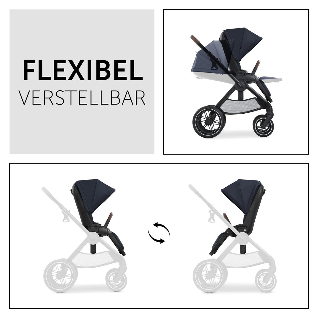 hauck Kinderwagen mit Beindecke Walk N Care ab Geburt bis 22 kg mit Liegefunktion, Becherhalter, Sitz Wendbar & Höhenverstellbar, Gummireifen, Teleskopgriff, UPF 50+, Zusammenklappbar (Dark Navy Blue9