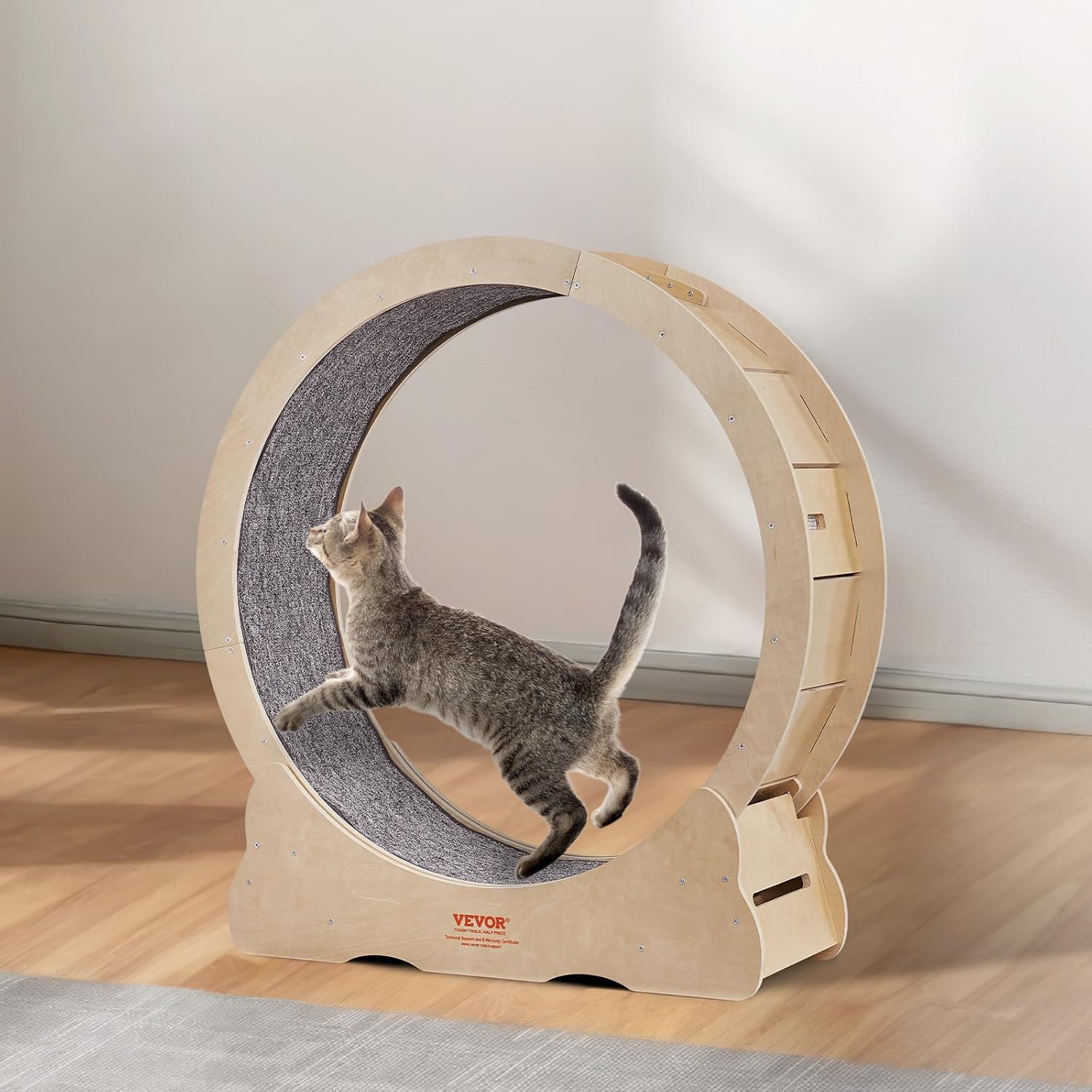 VEVOR Katzenlaufrad 1320x340x1415mm Laufrad Katzen aus Birken-& Pappelsperrholz Katzenrad Geruscharm Abnehmbare Innenmatte Cat Wheel Geeignet für Katzen mit einem Gewicht von 8kg bis 14kg