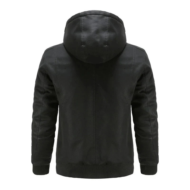 Giacca in pelle da uomo con cappuccio