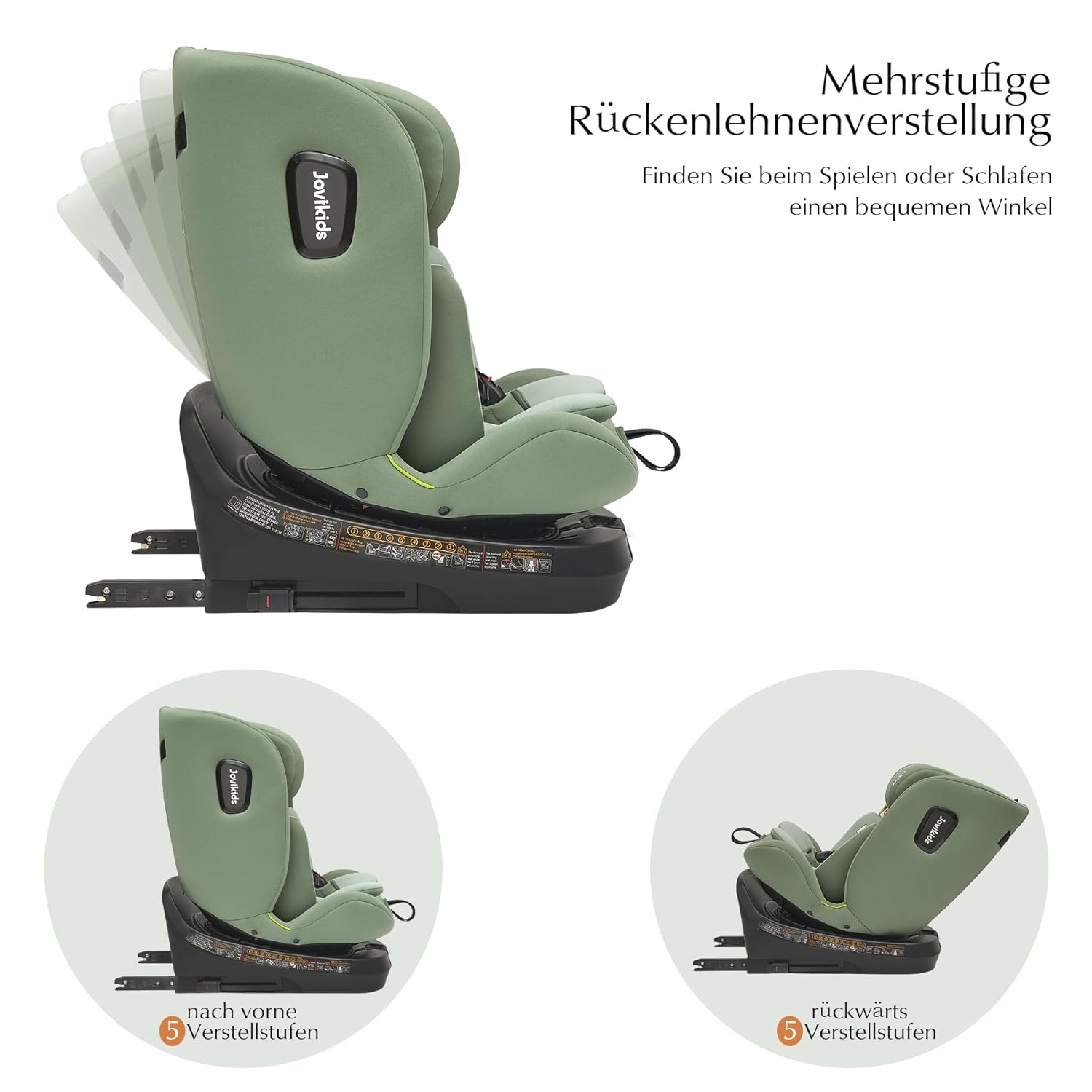 Jovikids 360° Drehbar Kindersitz mit ISOFIX und Ruheposition, i-Size(ECE R129) 40-150cm(0-36kg) Reboarder Baby Autositz, ab Geburt -12 Jahre (schwarz)
