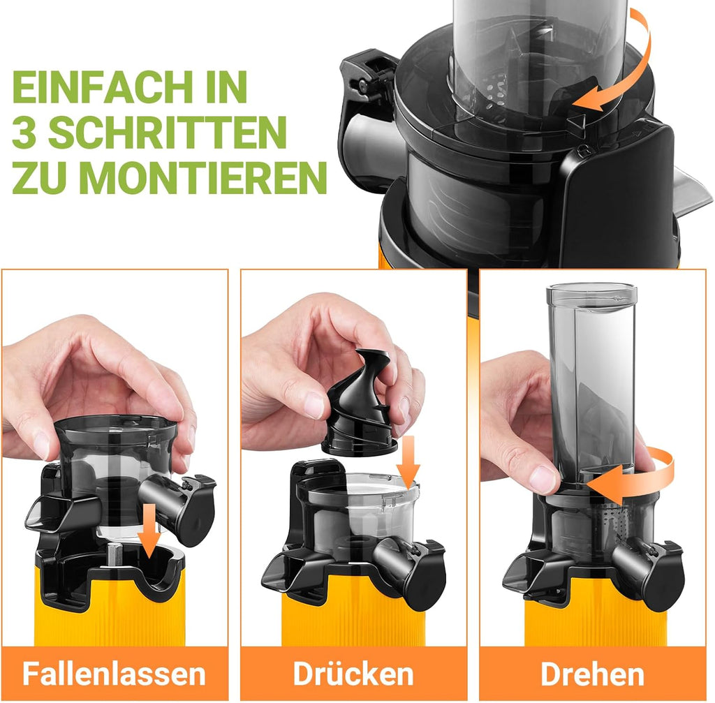 AOBOSI - Mini centrifuga a freddo con funzione masticazione inversa, spremiagrumi elettrico con spazzola e 2 tazze, multifunzione per frutta (nero, 45 mm)