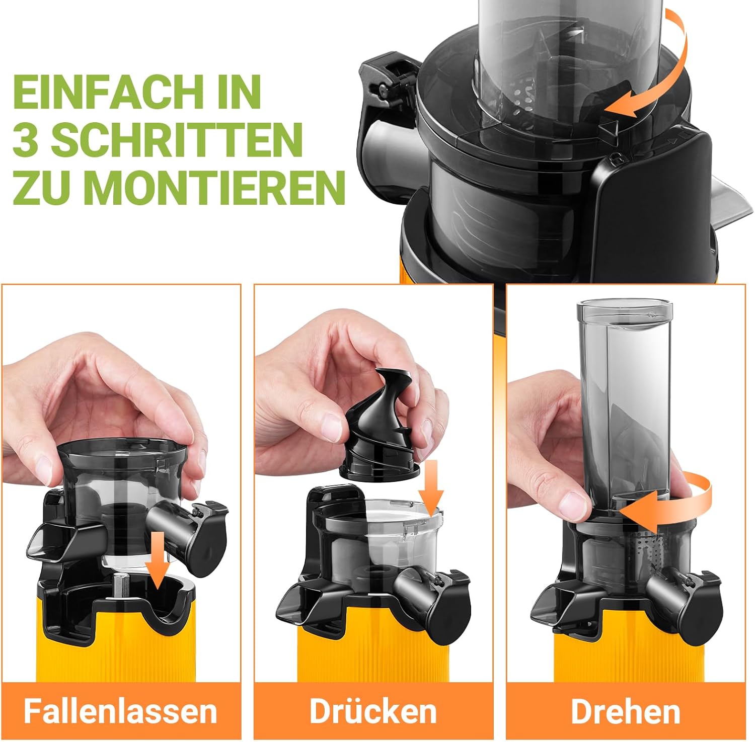 AOBOSI - Mini centrifuga a freddo con funzione masticazione inversa, spremiagrumi elettrico con spazzola e 2 tazze, multifunzione per frutta (nero, 45 mm)