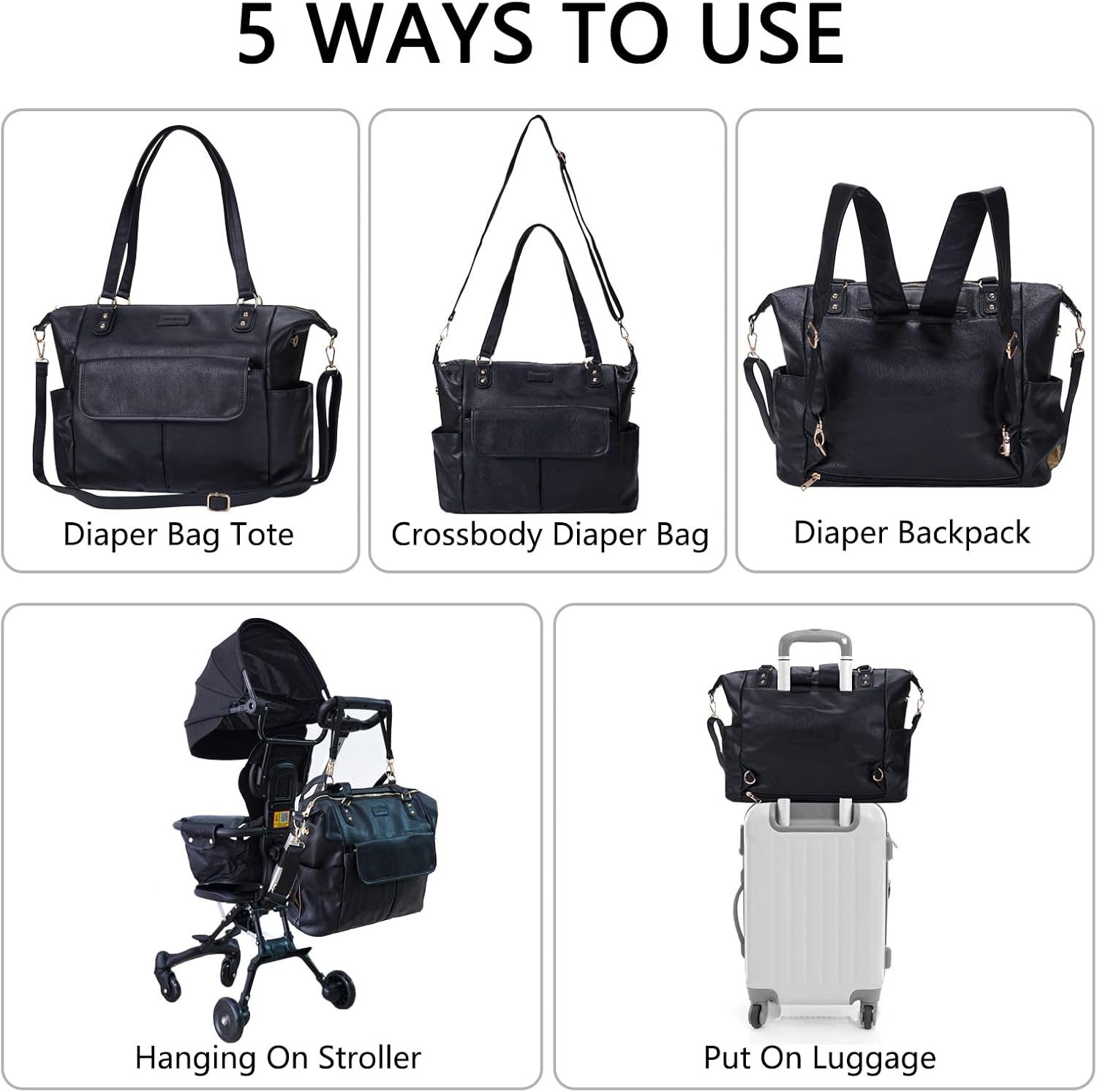 Johomviin Wickeltasche Tote Mode Leder Wickeltasche Rucksack für Mama Papa, Große Reise Baby Tasche Geldbörse für Jungen Mädchen