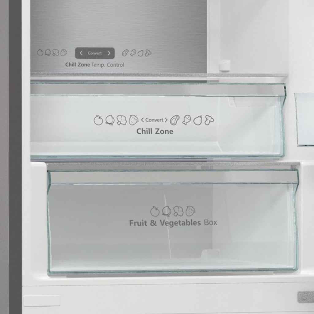 Hisense RB327N4ADD Frigorifero Combinato, Classe Energetica D, Total NoFrost, Porta Reversibile, Griglia Portabottiglie, Vano Frigo 171 Litri, Vano Congelatore 85 Litri, Look Acciaio Inox