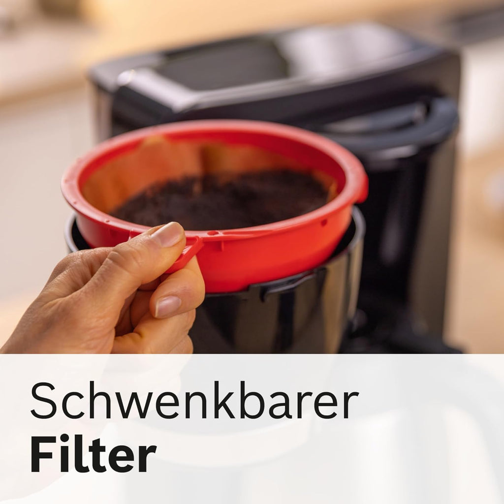 Bosch Filterkaffeemaschine MyMoment TKA3M134, Thermokanne 1 L, für 8-12 Tassen, Tropfstopp, schwenkbarer Filtertrger, Entkalkungsprogramm, abnehmbarer Wassertank, 1200 Watt, Schwarz matt