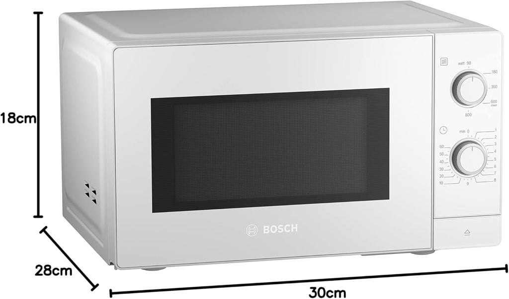 Bosch FFL023MS2 Serie 2 Microonde, 26 x 44 cm, 800 W, Piatto girevole 27 cm, Cerniera porta a sinistra, AutoPilot 7 Programmi automatici, Supporto per la pulizia, Display LED touch, Acciaio inossidabile