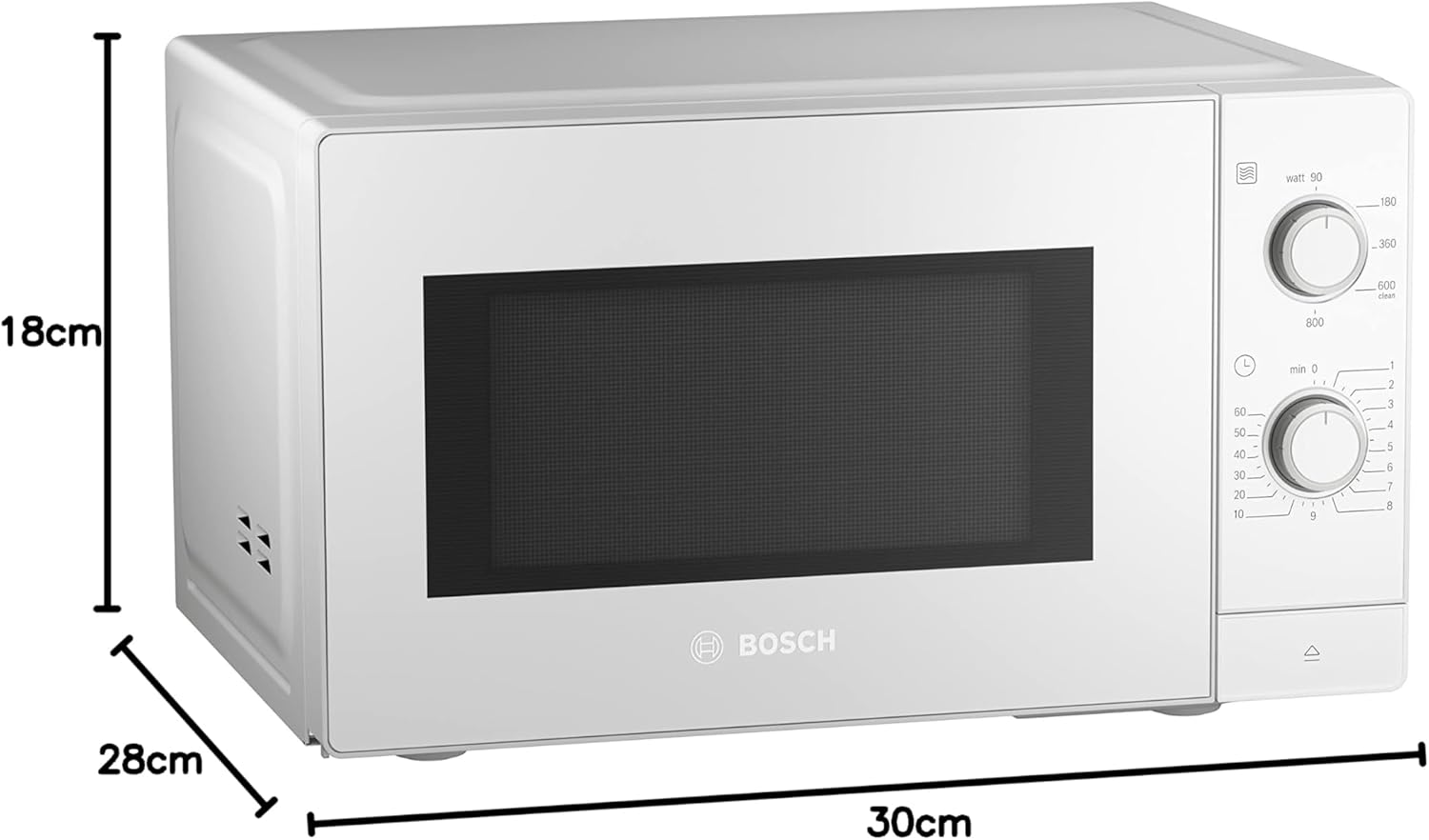 Bosch FFL023MS2 Serie 2 Microonde, 26 x 44 cm, 800 W, Piatto girevole 27 cm, Cerniera porta a sinistra, AutoPilot 7 Programmi automatici, Supporto per la pulizia, Display LED touch, Acciaio inossidabile