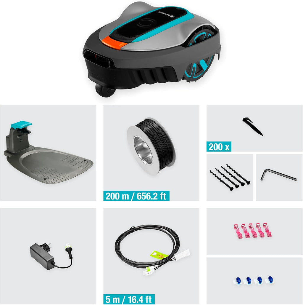 Gardena Rasaerba robotizzato SILENO minimo 500 m: tosaerba intelligente con connettività ottimale, programmabile con l'app Gardena Bluetooth, versione DE (15202-20)