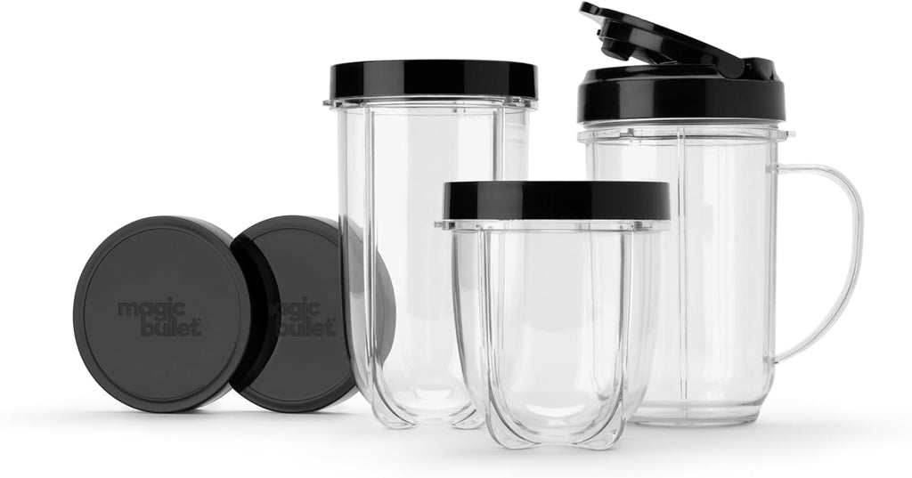 Magic Bullet, frullatore elettrico, tritatutto, frullatore per smoothie, frullatore multifunzione, potenza 200 Watt, 2 tazze da viaggio da 560 ml e 355 ml, nero, MBR10B