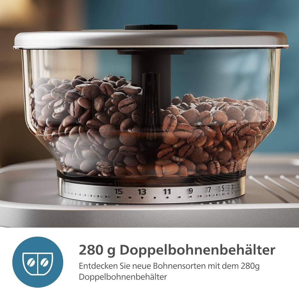 Philips Barista Brew Macchina da caffè espresso semiautomatica - Tasto Espresso singolo e doppio + Americano, Contenitore per chicchi da 250 g, Guida intuitiva, Pressatura calibrata, Argento metallizzato (PSA3218/01)
