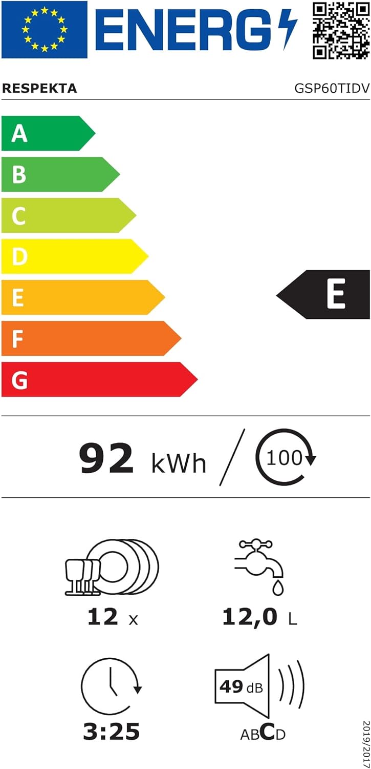 Respekta Geschirrspüler teilintegriert 60 cm/Einbau-Spülmaschine mit flexiblen Besteckkorb / 6 Programme/Startzeitvorwahl / 12 Maßgedecke / GSP60TIDV / besonders leise 49 dB