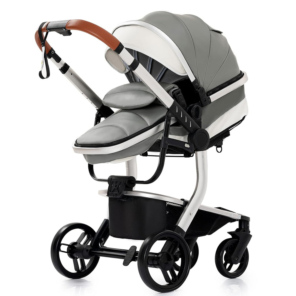 Sianldcone Passeggino 3 in 1, Set Passeggino con Tessuti di Alta Qualità, Sistemi di Viaggio con Spinta Reversibile, Passeggino Combinato a Vista Aperta Set Completo 3 in 1 (V9 Cachi)
