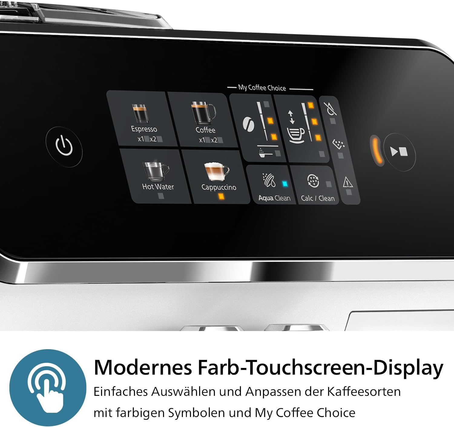 Macchina da caffè espresso automatica Philips Serie 2300 - 4 bevande, display touch a colori moderno, sistema del latte LatteGo, SilentBrew, macine in ceramica, filtro AquaClean. Cromata bianca (EP2333/40)