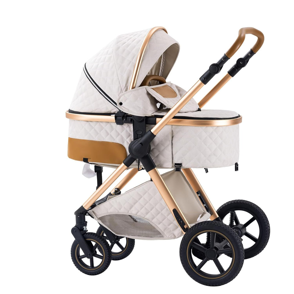 Shineey kinderwagen 3 in 1 Buggy Babybett Komplett Set Einem Klick Zusammenklappbarer Kinderwagen, 3 in 1 KombiKinderwagen Aluminiumrahmen für Neugeborene