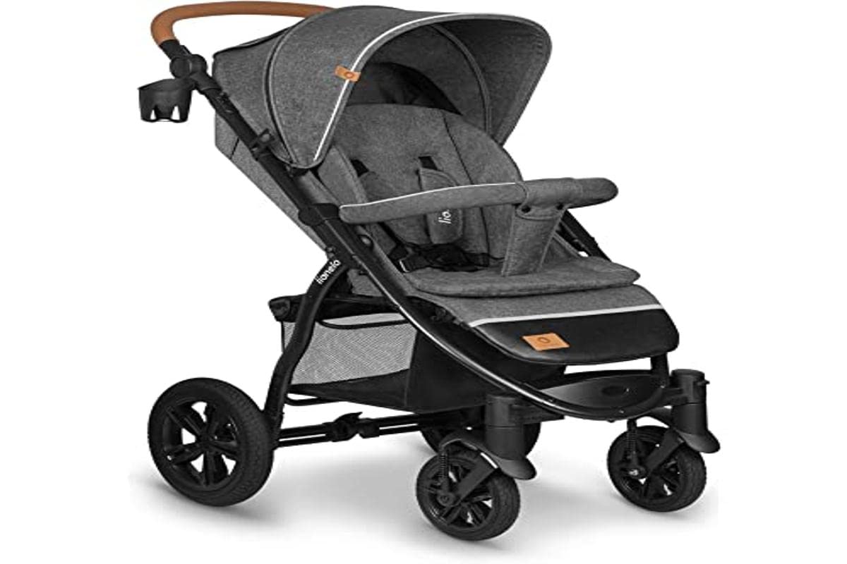 LIONELO Annet Tour Kinderwagen bis 22 kg, verstellbarer Griff, zusammenklappbar, verstellbare Rückenlehne bis zur Liegeposition, wartungsfreie Räder, XXL-Verdeck, 5-Punkt-Gurt, Einkaufskorb