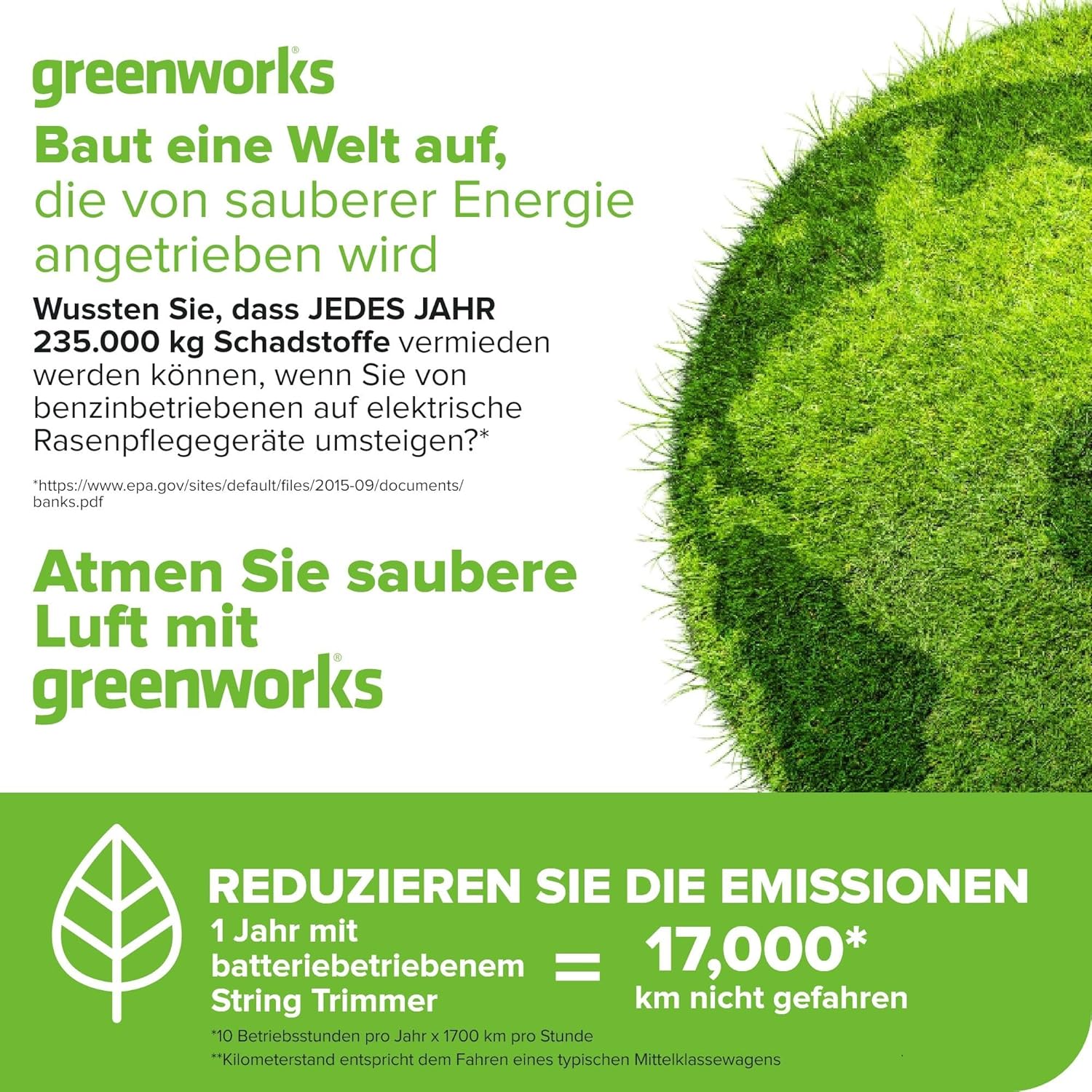 Greenworks 40V Akku Rasentrimmer für mittelgroße Gärten, höhenverstellbar, 30 cm Schnittbreite, automatischer Vorschub 1,65 mm Nylon Faden, zwei 40V 2Ah Akkus & Ladegerät, 3 Jahre Garantie G40LTK2X