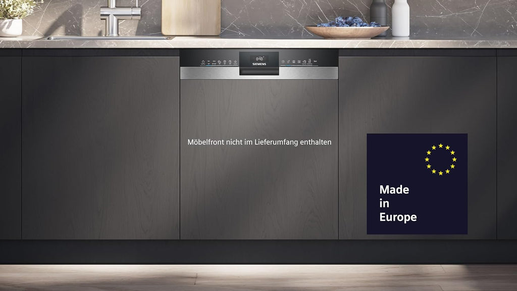 Siemens SN43ES14VE, lavastoviglie intelligente iQ300, lavastoviglie da incasso con cassetto portaposate, 60 cm, apertura automatica della porta grazie ad autoOpen dry, particolarmente silenziosa con motore iQdrive, aquaStop, acciaio inossidabile