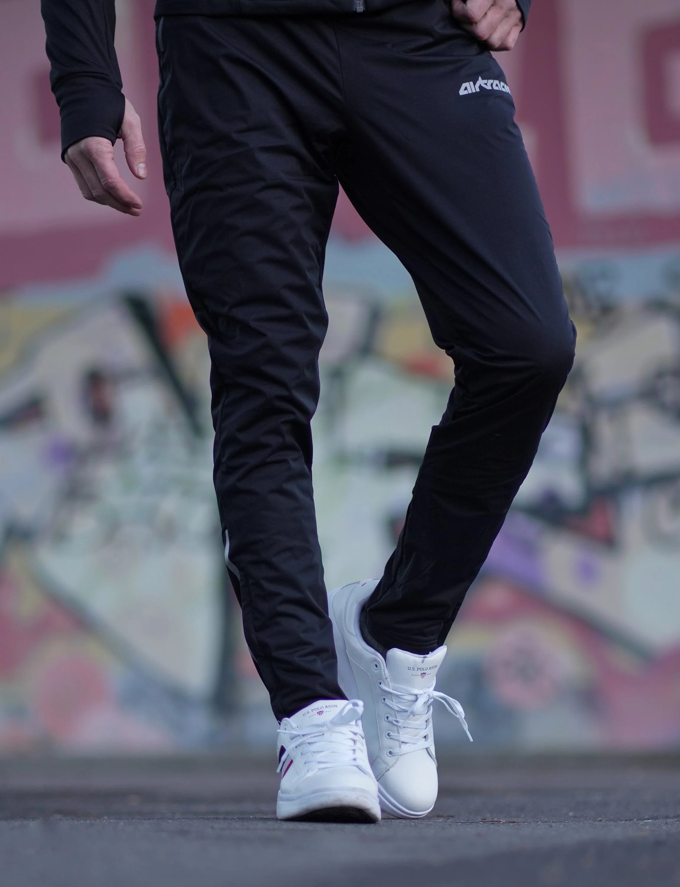 Herren Winter Thermo Laufhose Lang Pro Team Schwarz-Silber Setprodukt