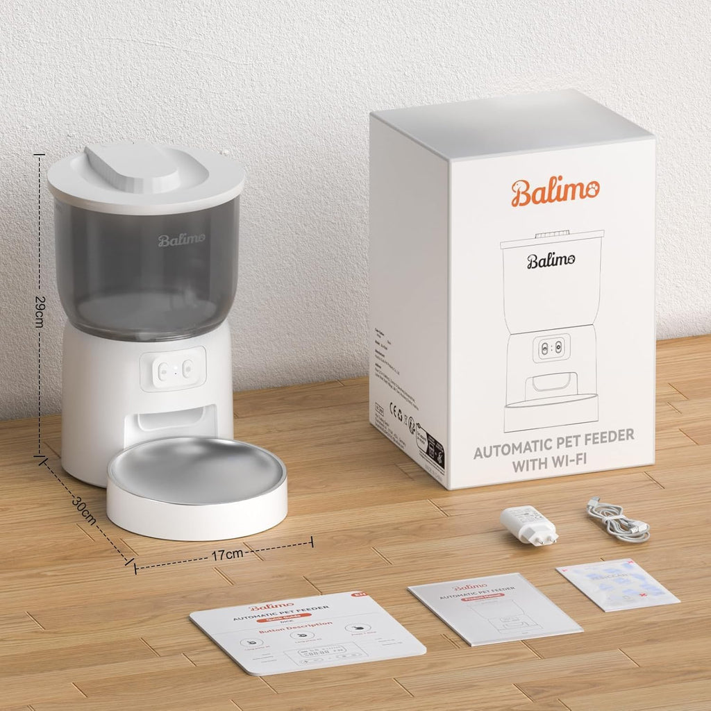 Balimo Futterautomat Katze mit HD 1080P Video, 2,4 G WLAN Katzenfutter Automat mit APP Steuerung und Nachtsicht, 4L futterspender Katze, Katzen Futterautomaten mit Edelstahlnapf, 8 Mahlzeiten pro Tag