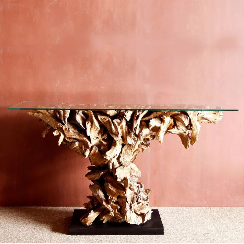 Teak Wurzel Sideboard REGINA Glasplatte 160cm